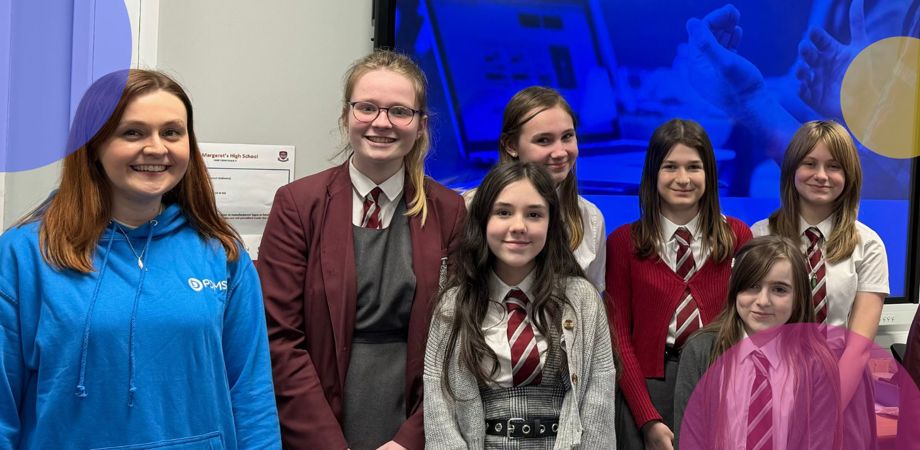 Claire Welsh with school pupils during a Digital Critical Friend Programme