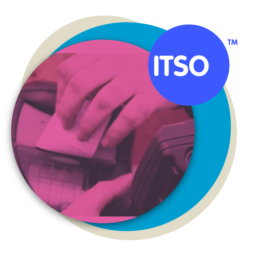 An image of a ticket being produced with the ITSO logo