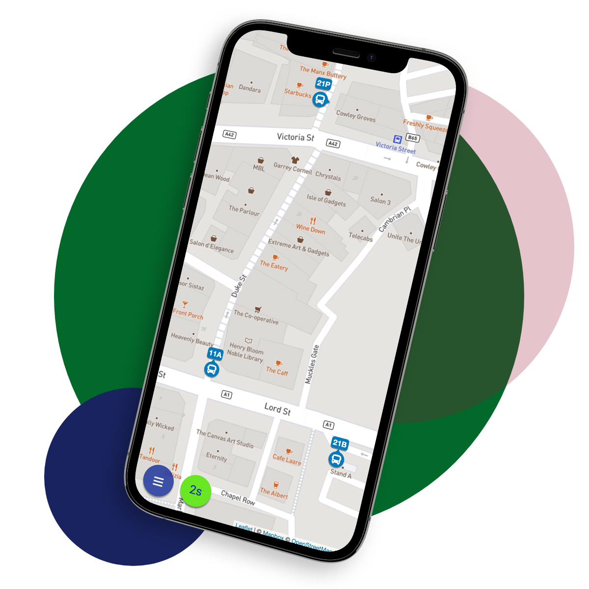 An image of the IOM bus tracker map on a phone screen