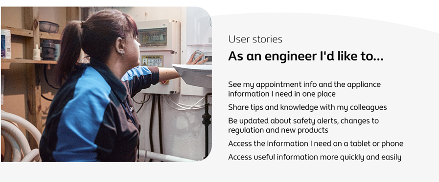 Image of gas engineer and description of their user needs