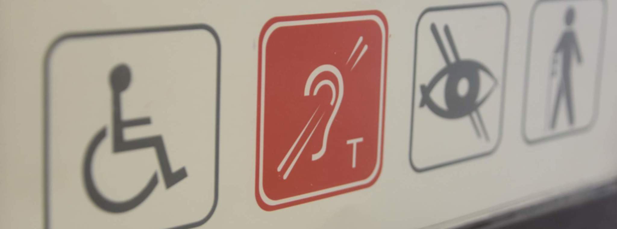 Icons representing blindness, hearing loss, neurodiversity and physical disability