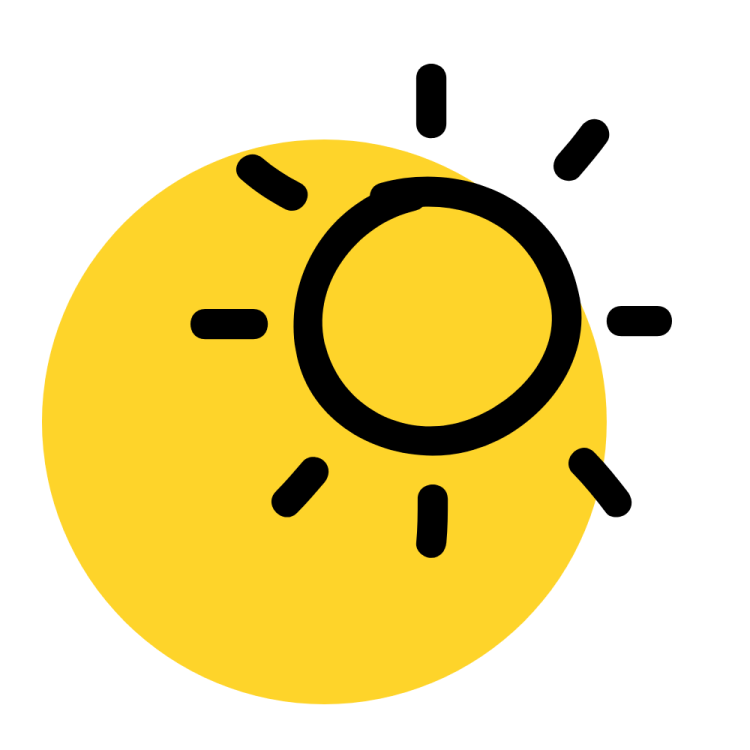 A cartoon icon of a sun