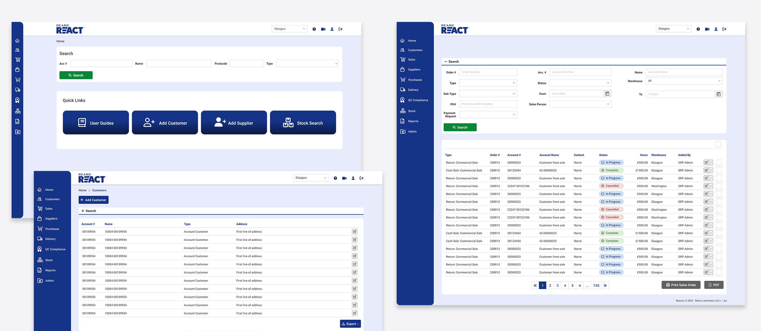 Rearo React Screen Designs
