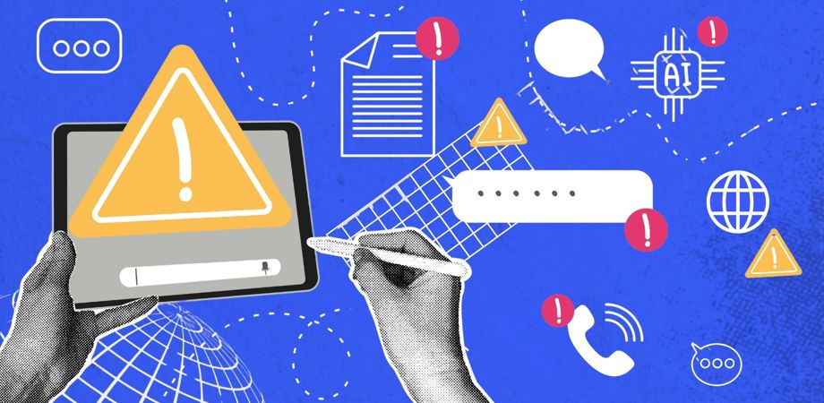 Digital threat alert with exclamation marks across data and AI icons to represent the data estate