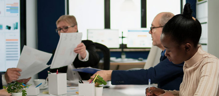 Government team working on finance calculations