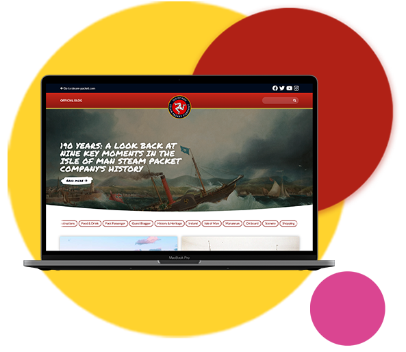 steampacket website displayed digitally on circular image of laptop