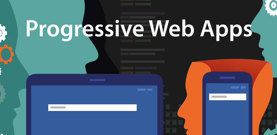 Illustration of computer and mobile using progressive web apps
