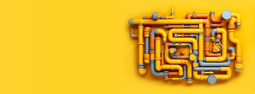 A collection of pipes fitted into a square shape on a yellow background