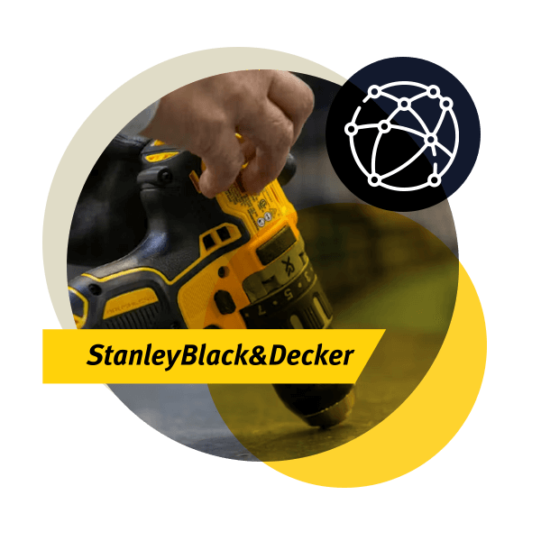 An image of a person using a hardware tool with the Stanley Black & Decker logo overlaid