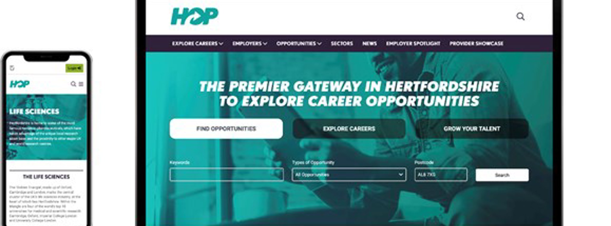 A screenshot of the Hertforshire Skills Portal HOP