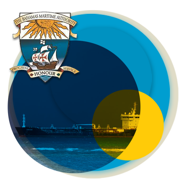 an image of a vessel in the sea with the bahamas maritime authority logo in the top left corner