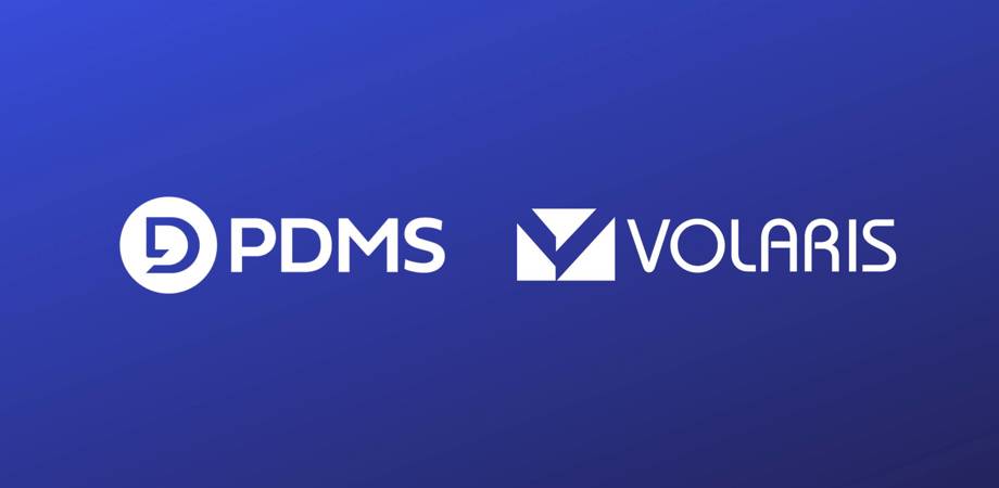 PDMS and Volaris Group logos on a blue background