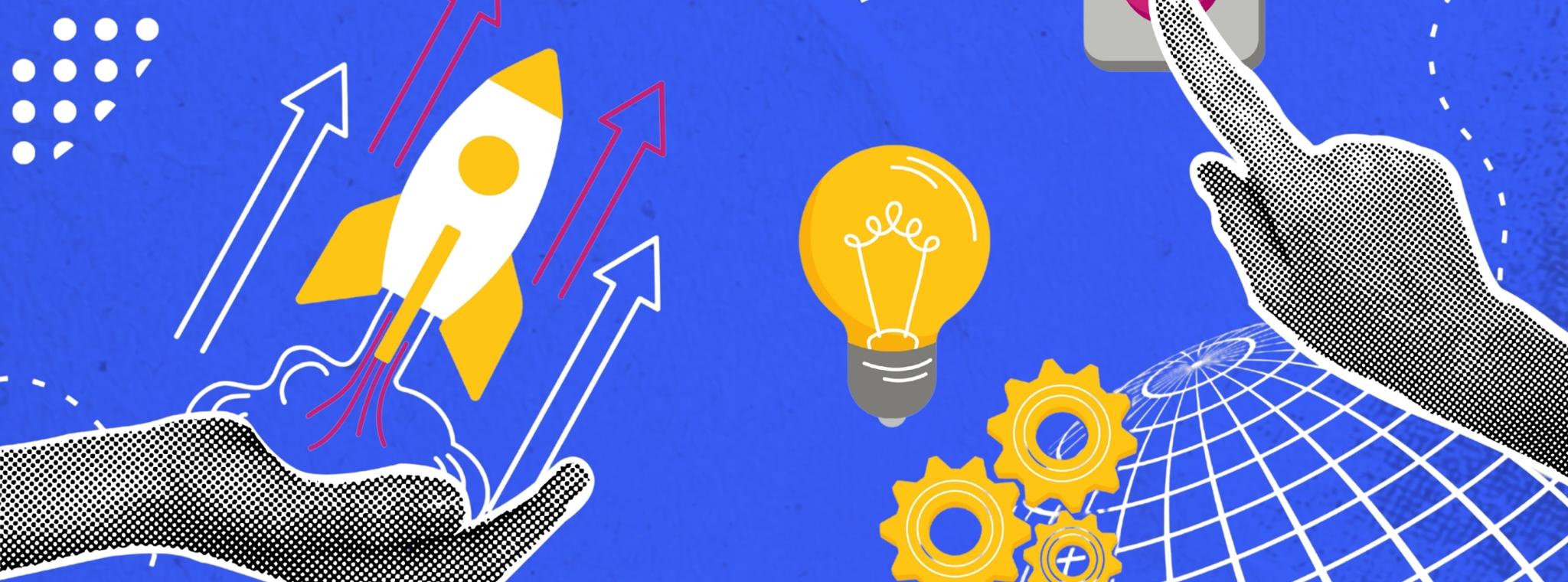 Halftone image of an alarm clock being removed from a box to symbolise saving time