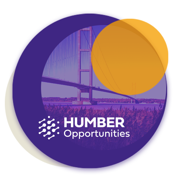 A picture of the Humber Bridge with the Humber Opportunities logo