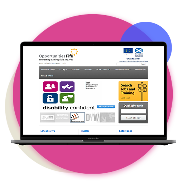 A mock-up of a laptop with the Opportunities Fire website displayed