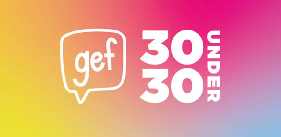 Gef 30 Under 30 logo on colourful gradient background