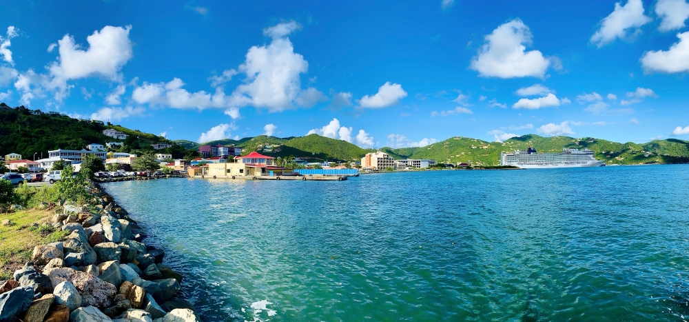 A panoramic photo of a bay in the British Virgin Islands