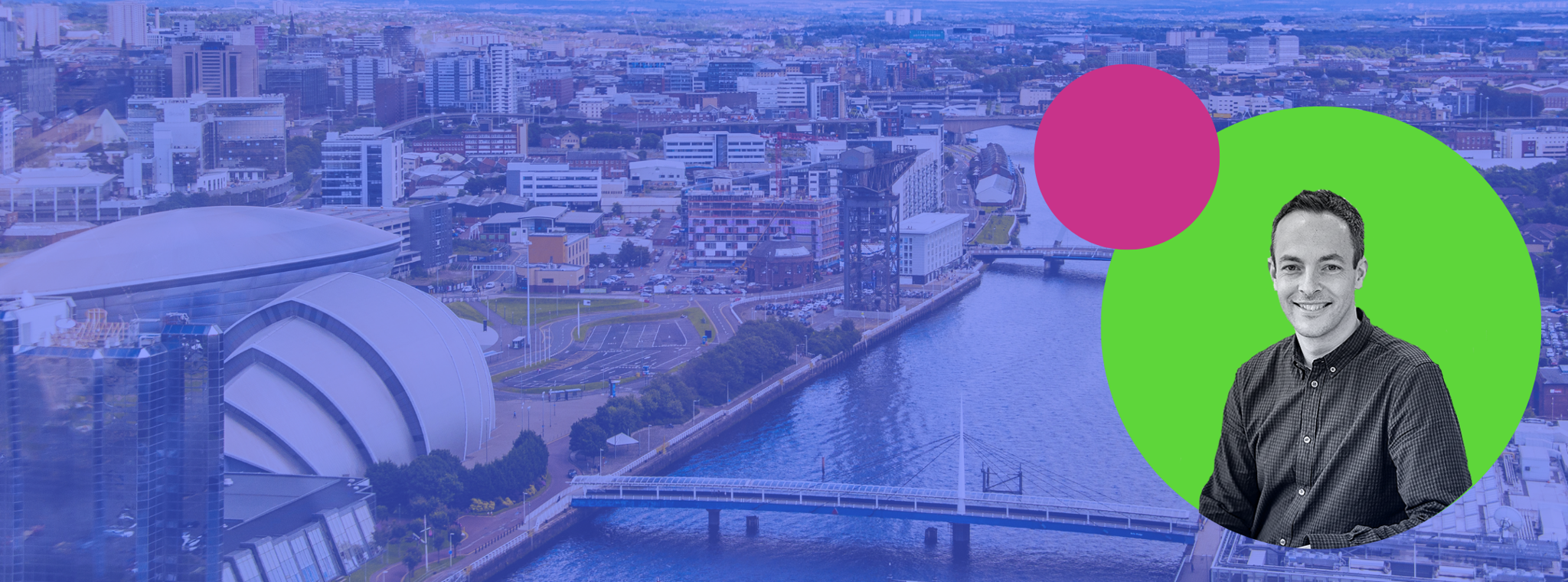 Background of Glasgow with icon of Richard Graham