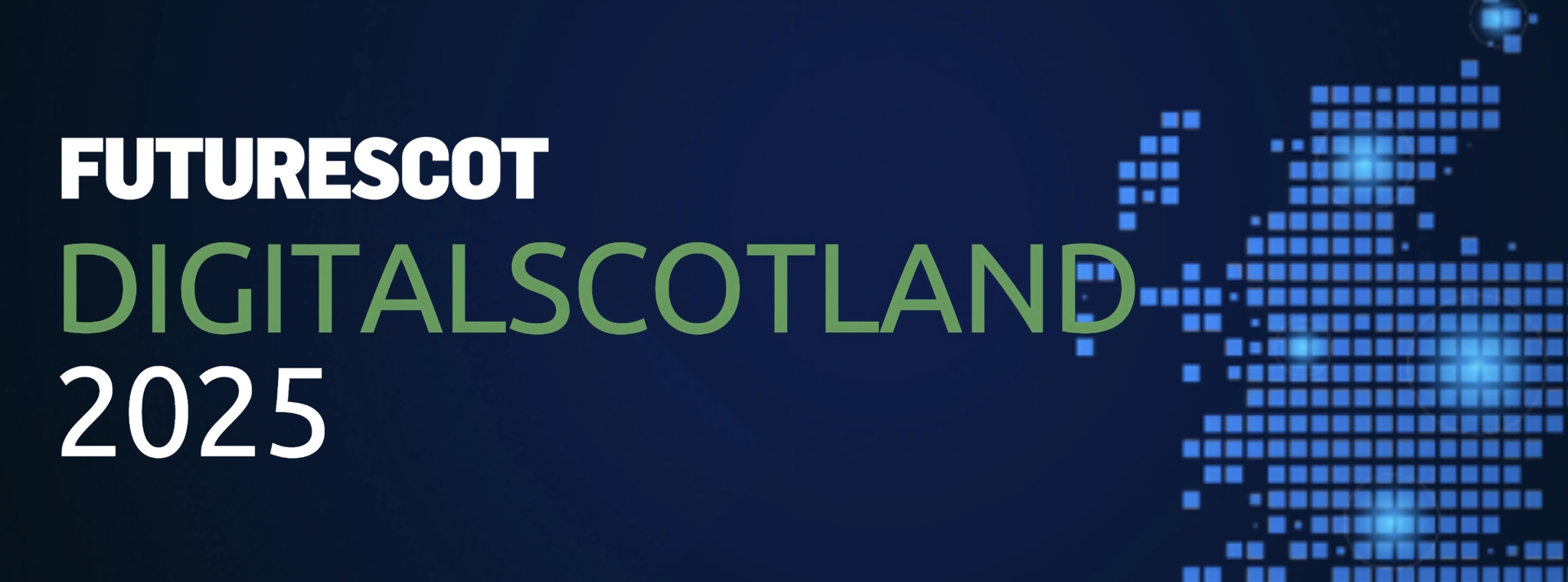 A digital illustration of Scotland with the FutureScot logo and event title 'Digital Scotland 2025'