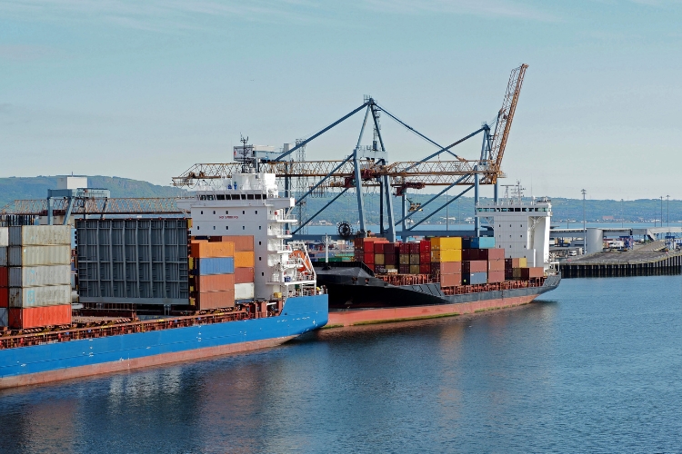 An image of two ships holding containers in a port to represent maritime and port logistics