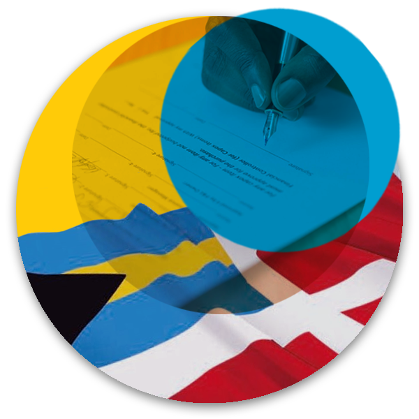 Circular illustration with maritime flag and legacy paperwork