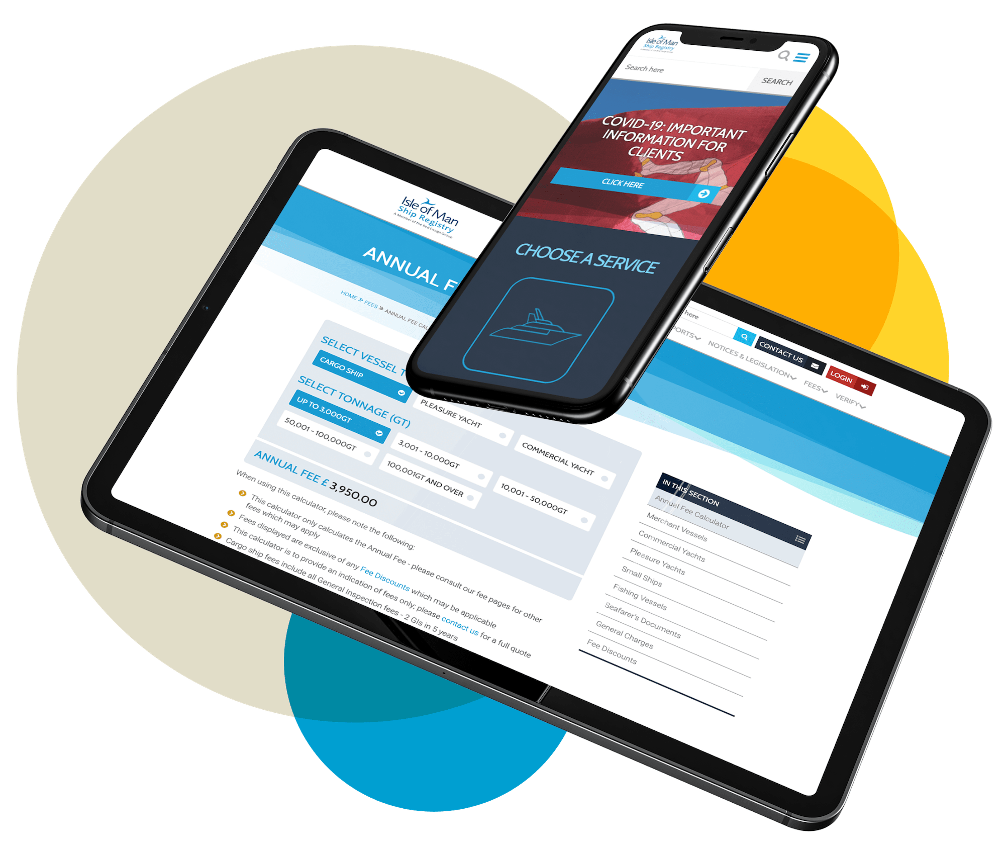 An image of the Isle of Man Ship Registry website on tablet and mobile
