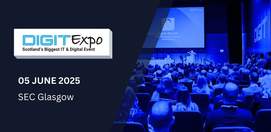 An image of a presentation hall at DIGIT in Glasgow with the details of DIGIT Expo West 2025