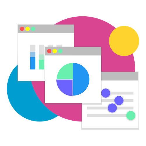 An icon of three graphs