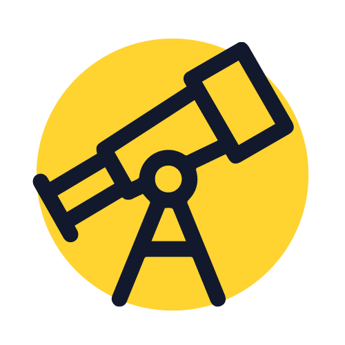 An icon of a telescope against a yellow circle
