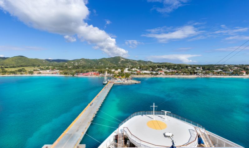 A panoramic photo of the British Virgin Islands from a vessel