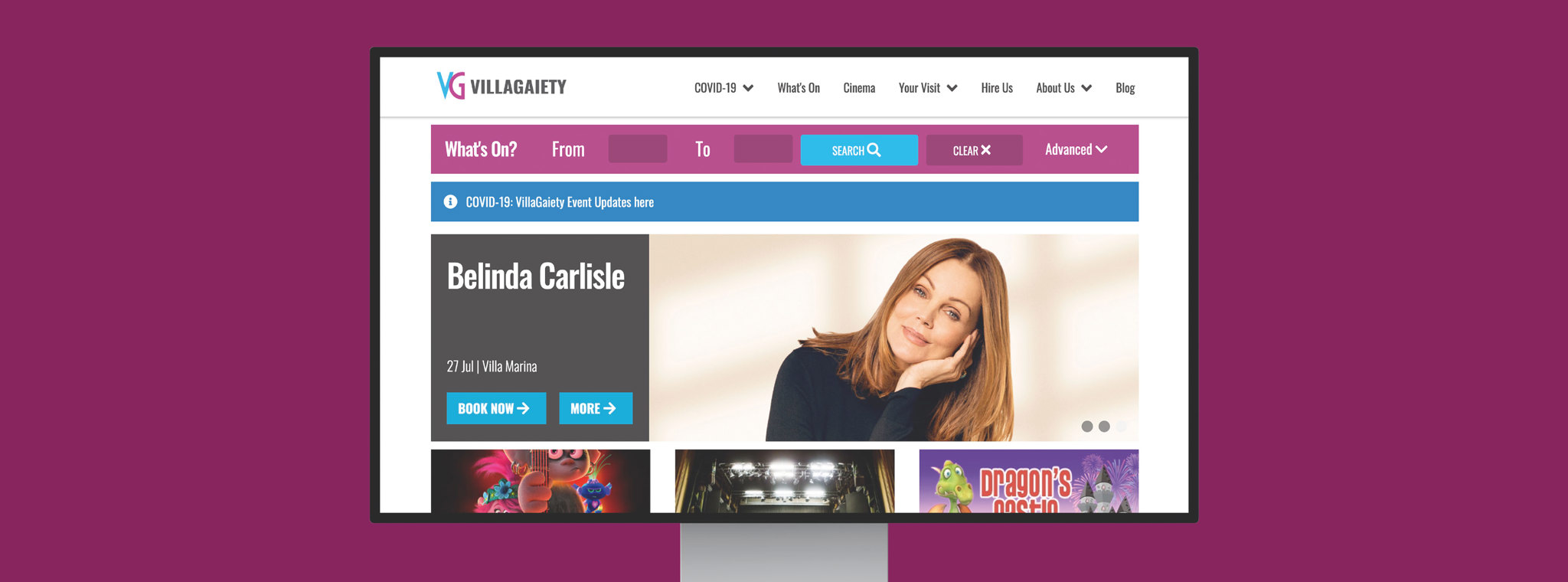 A copy of the new Villa Gaiety website home page