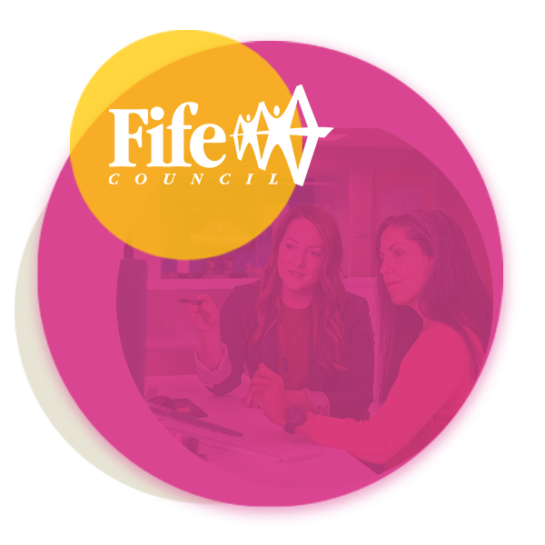 An image of two people with the Fife Council logo overlaid on it 