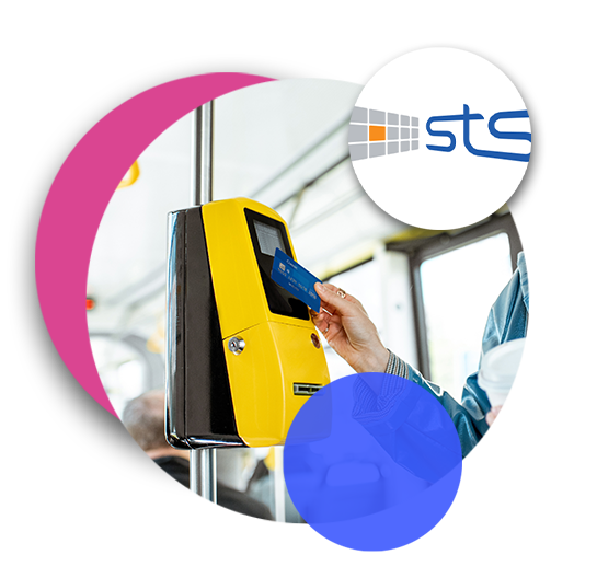 An image of a ticketing solution alongside the STS logo