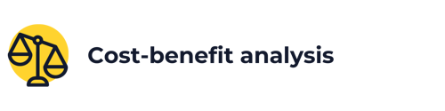 An icon of scales of justice with wording 'cost-benefit analysis'