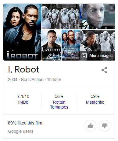 Example of Google movie result (I, Robot)