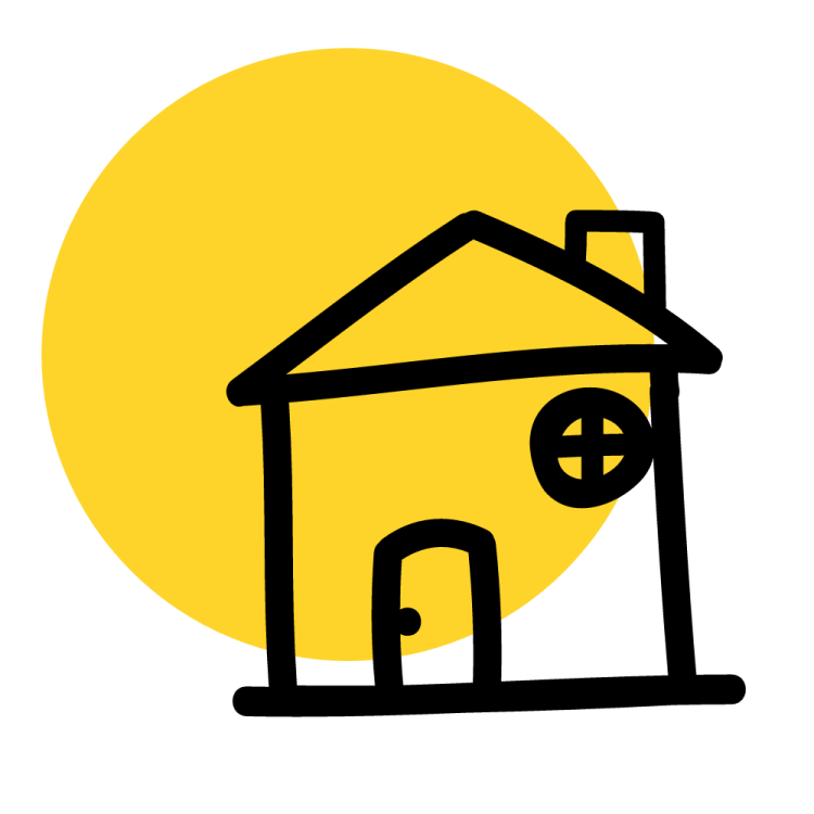 The cartoon outline of a house