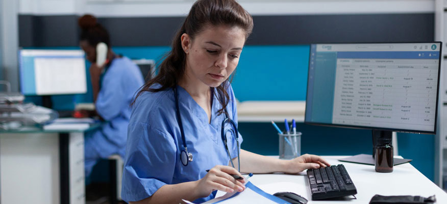 Healthcare NHS worker in an IT setting