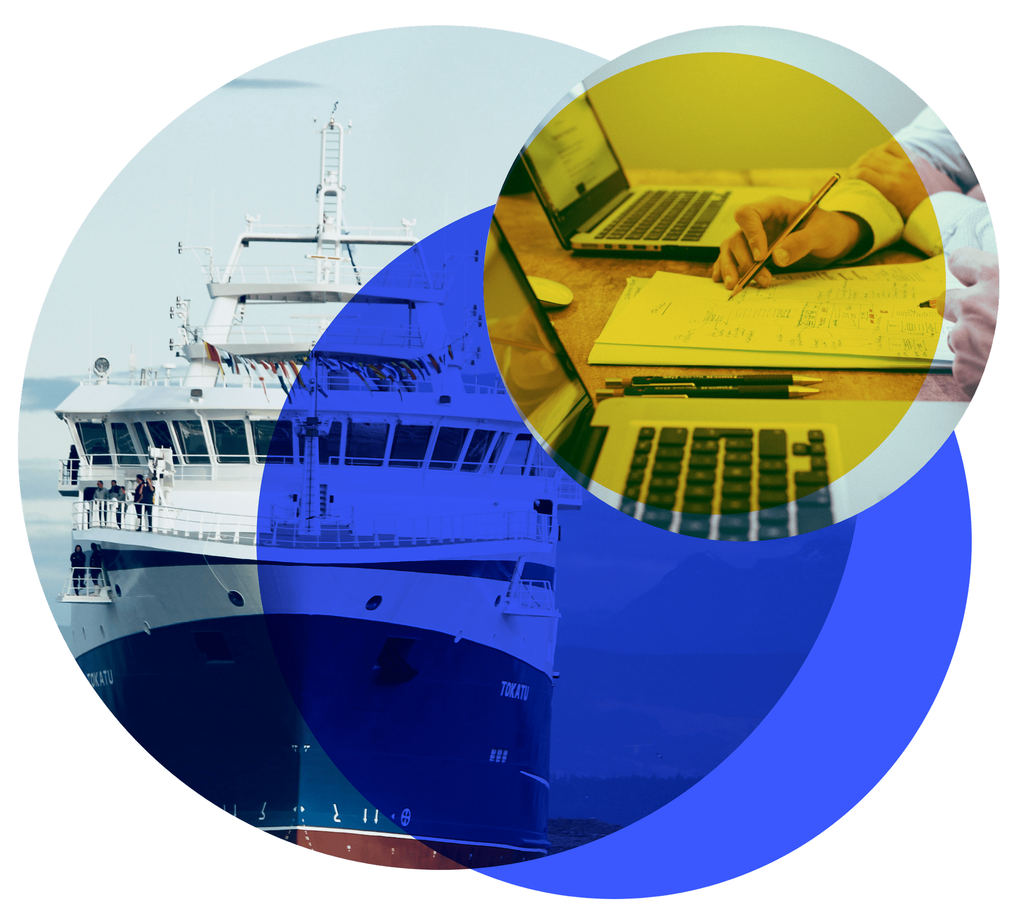 A circular image of a ship