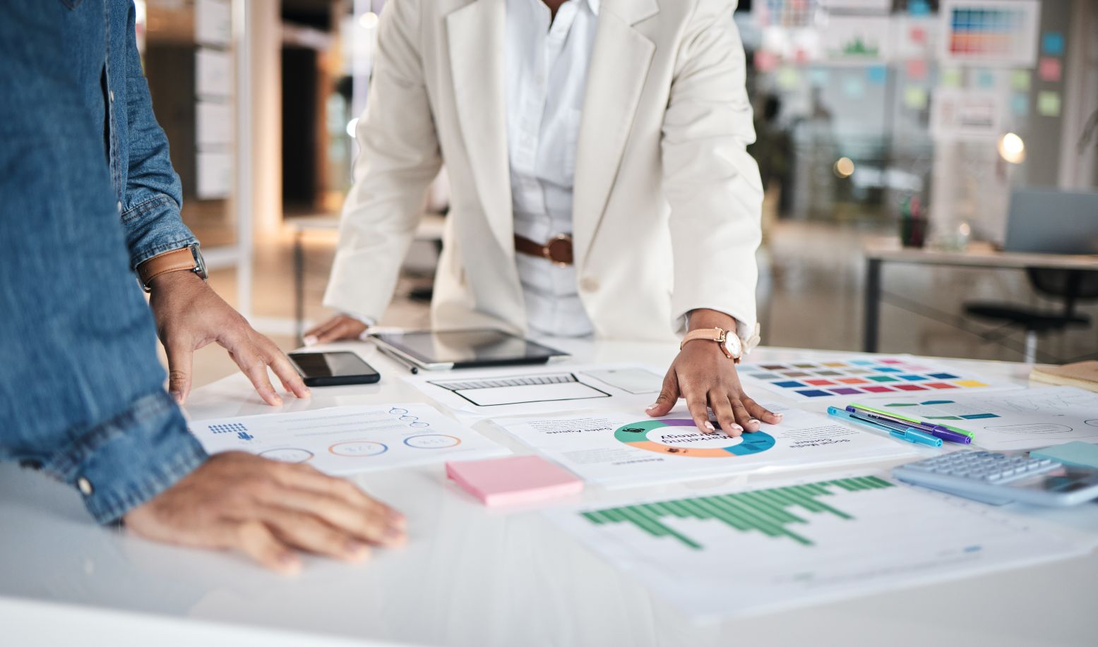  Business people in office holding meeting on data, chart and statistics for business analysis and brainstorming problem solving solution