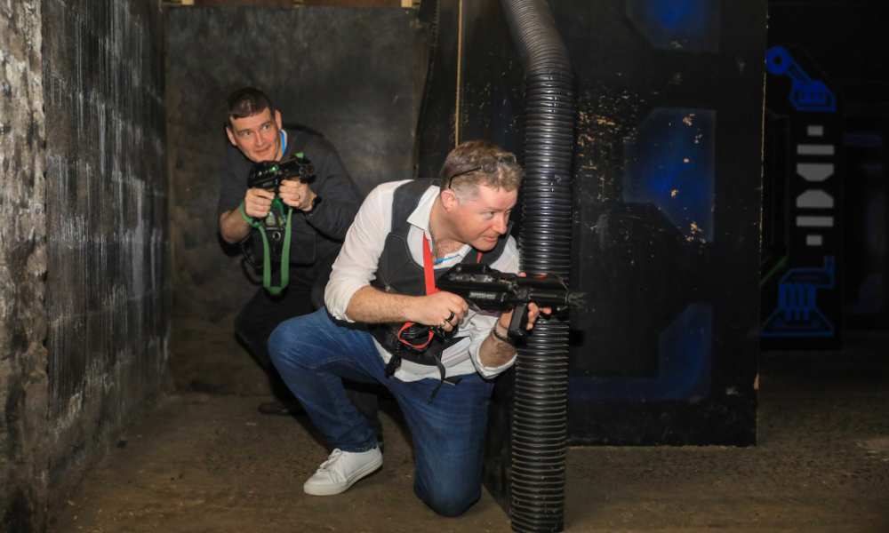 PDMS staff playing laser tag